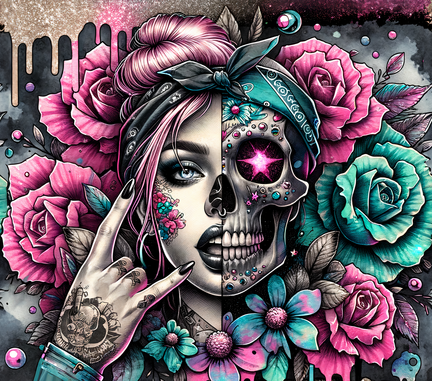 Floral Half Skull